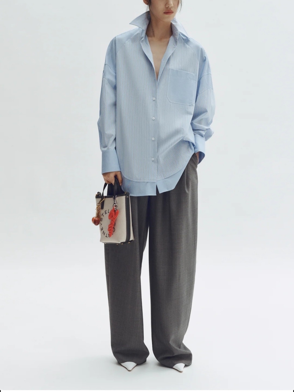 Stella McCartney H&M Light Blue Striped Oversized Shirt